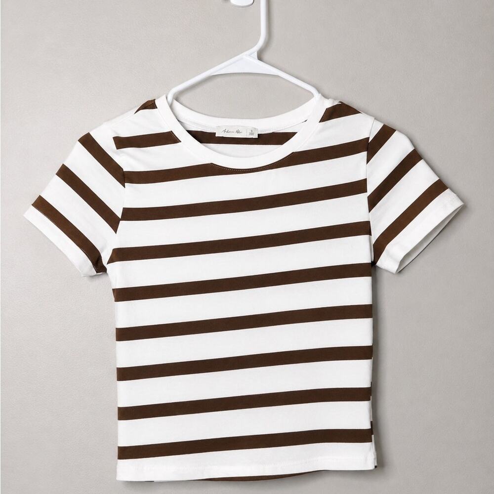 Adore Me Brown & White Striped Cropped Baby Tee Size Small